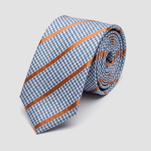 Laurant Bennet Tie in Geo Stripe Blue/Bronze