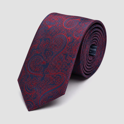 Laurant Bennet Tie in Paisley Print Navy/Red