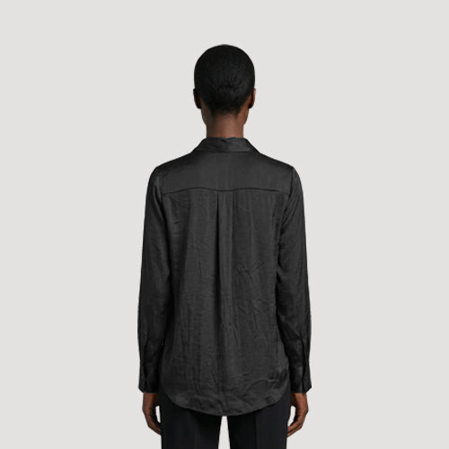 Portrait Washed Satin Shirt in Black
