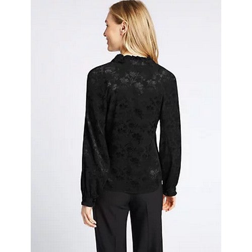Marks & Spencer Jacquard Floral Cuff Detail Blouse Black