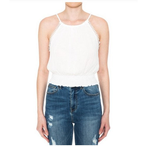 73531 Pom Pom Halter Top Off White