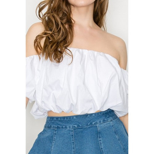 Off-Shoulder Balloon Tube Top in White