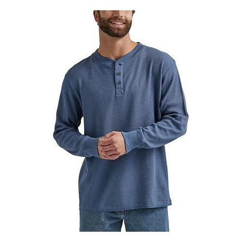 Wrangler Waffle Henley Long Sleeve Jersey Vintage Indigo