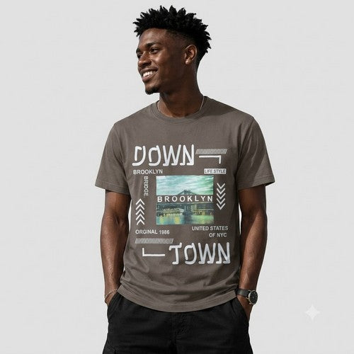 14-1352 Down Town/Brooklyn Bridge Nominal Printed Jersey in Dark Brown