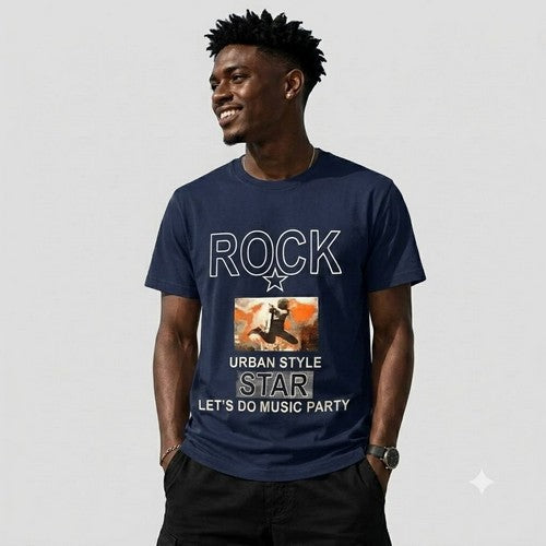 14-1352 Rock Star/Baseball Nominal Printed Jersey in Navy Blue