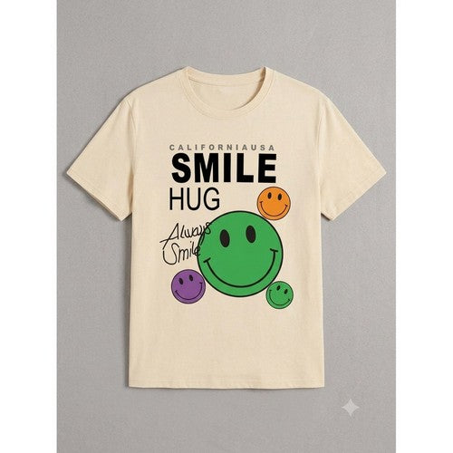 California USA / Smile Hug Printed T-Shirt in White