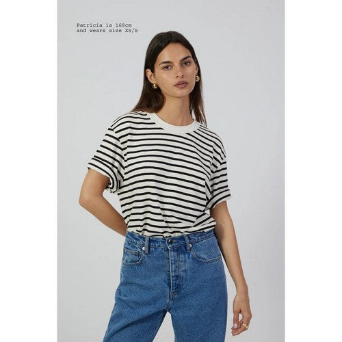 Lindex Loose Fit Long Sleeve Striped T-Shirt in White & Black