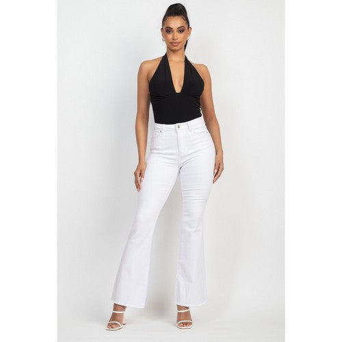 Plunge Halter Neck Thong Bodysuit in Black