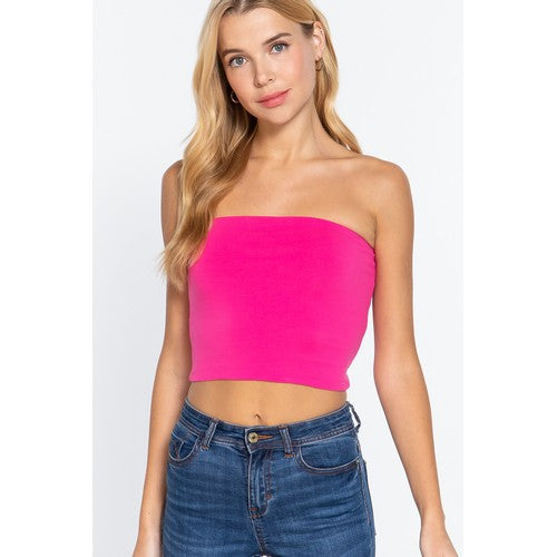Crop Cotton Tube Top in Fuchsia