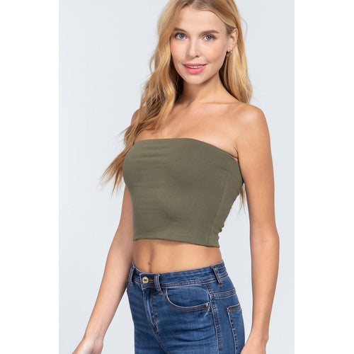 Crop Cotton Tube Top in Olive Green