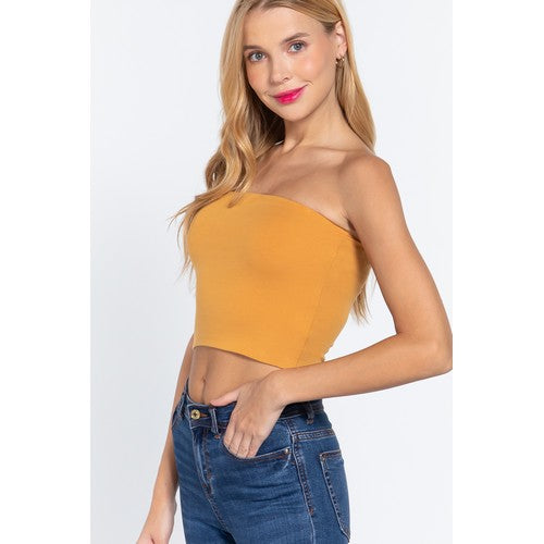 Crop Cotton Tube Top in Vintage Mustard