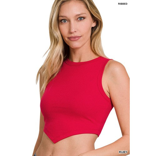 RRT-8271A5 Ribbed V-Line Hem Crop Tank Top Vest Ruby