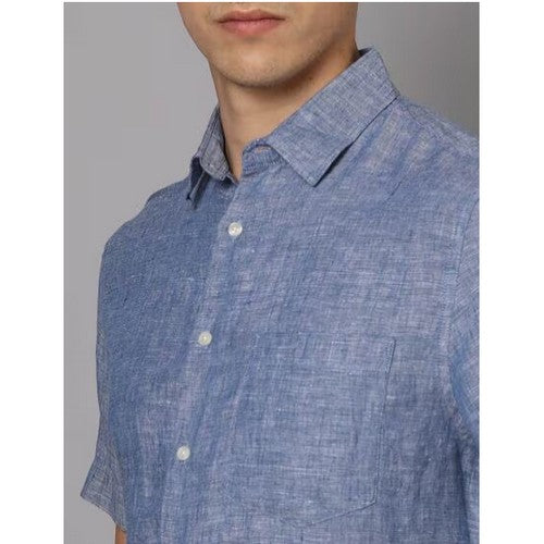 Zara Linen-Look Short Sleeve Shirt Chambray