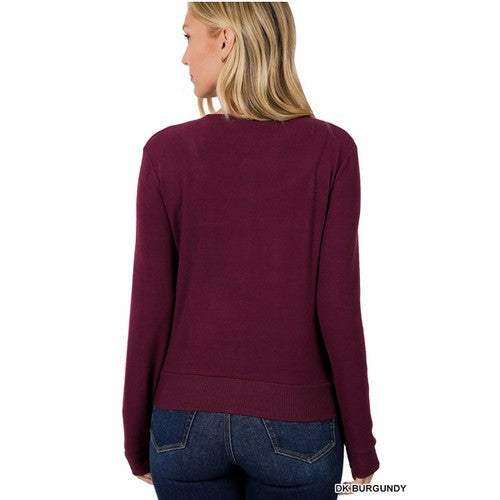 Popper Cardigan in Dark Burgundy