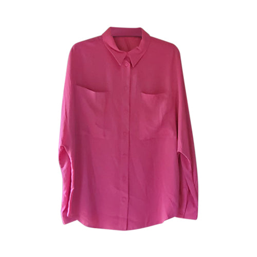 Dolman Long Sleeve Sjirt with Two Front Pockets Hot Pink