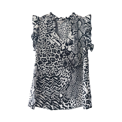 Skin Print Frill Blouse Black/White