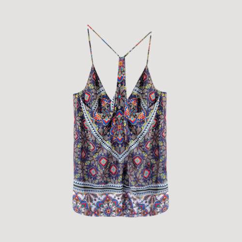 Paisley Print Cami Halter Top in Blue/Yellow