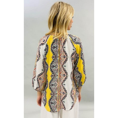 Paisley Print 3/4 Sleeve Top in Yellow