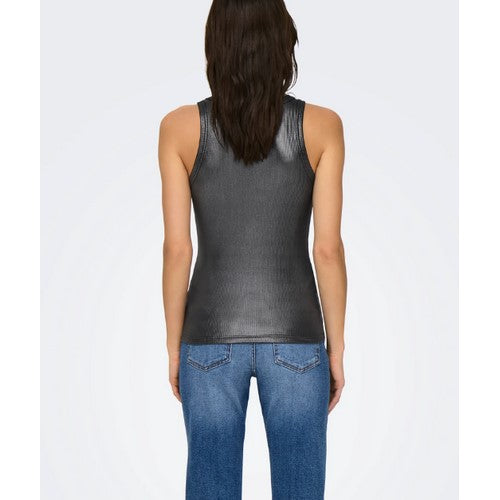 Metallic Rib Tank Top in Black