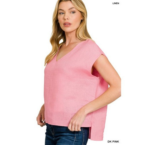100% Linen Sleeveless Boxy Top in Dark Pink