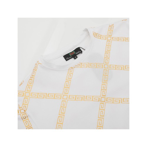 G Print Crew Neck Stretch Jersey in White & Gold