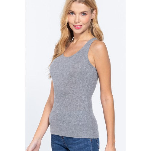 Cotton Rib Racer Back Vest Tank Top in Heather Grey