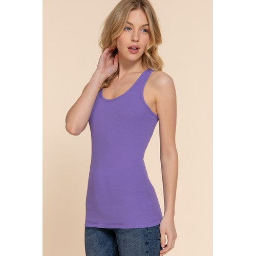 Cotton Rib Racer Back Vest Tank Top in Purple