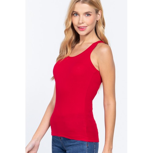 Cotton Rib Racer Back Vest Tank Top in Red