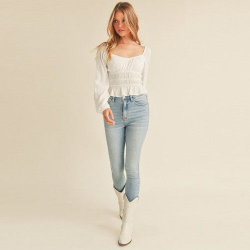 Smocked Peasant Top in Off White