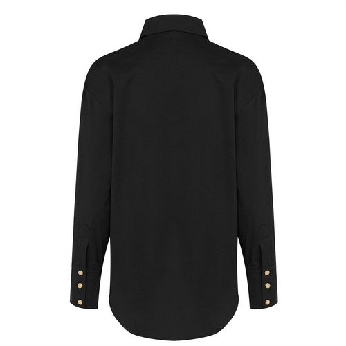 Biba Gold Medallion Button Stretch Cotton Shirt in Black