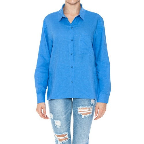 Patch Pocket Linen Shirt in Cornflower