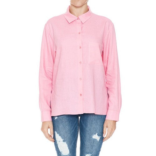 Patch Pocket Linen Shirt in Flamingo