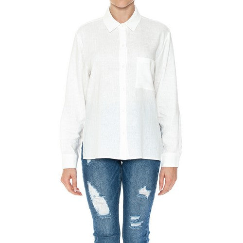 Patch Pocket Linen Shirt in Off White