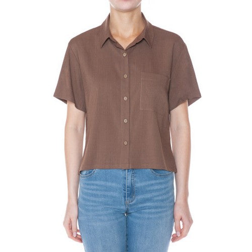 Crop Linen Shirt in Chestnut