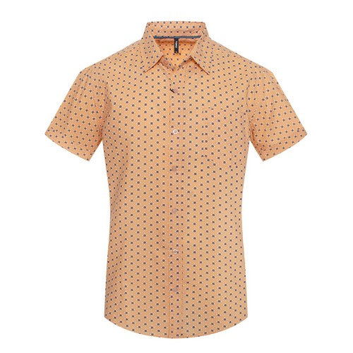 MPS-3052 Toku Cotton Shirt in Apricot & Navy Snowflake Print