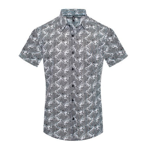 MPS-3012 Toku Cotton Shirt in Abstract Print Monochrome