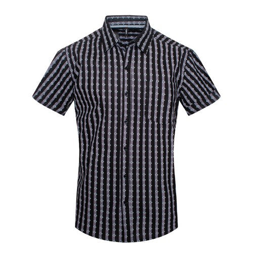 MPS-3036 Toku Cotton Shirt in Stripe Diamond Print Black & Charcoal