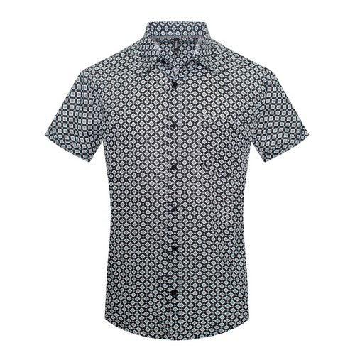 MPS-3015 Toku Cotton Shirt in Diamond Print Black & White