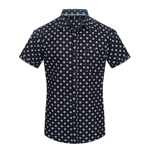MPS-3032 Toku Cotton Shirt in Black & Lavender Medallion Print