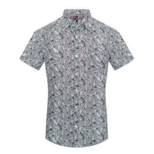 MPS-3080 Toku Cotton Shirt in Black & White Fern Print