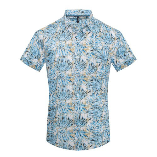 MPS-3027 Toku Cotton Shirt in Blue & Yellow Tropical Print