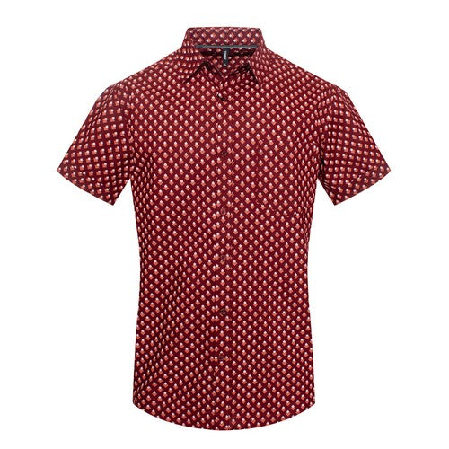 MPS-3072 Toku Cotton Shirt in Burgundy Geo Print