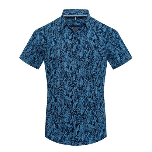 MPS-3086 Toku Cotton Shirt in Navy & Black Leaf Print