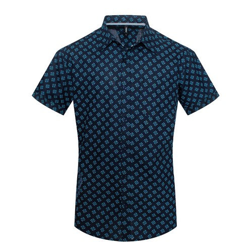 MPS-3034 Toku Cotton Shirt in Rubix Print Navy