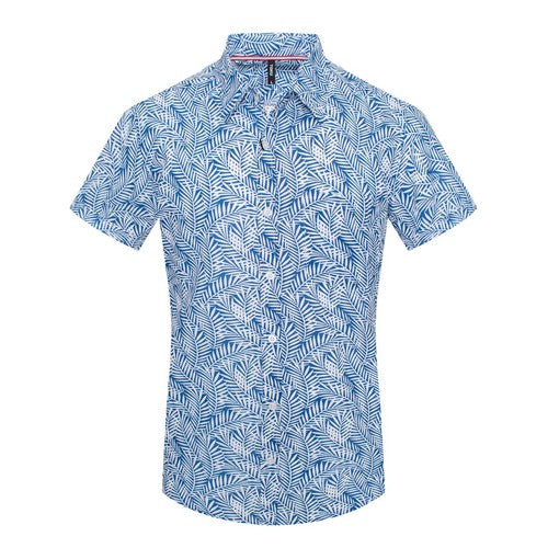 MPS-3078 Toku Cotton Shirt in Tropical Print Navy & White