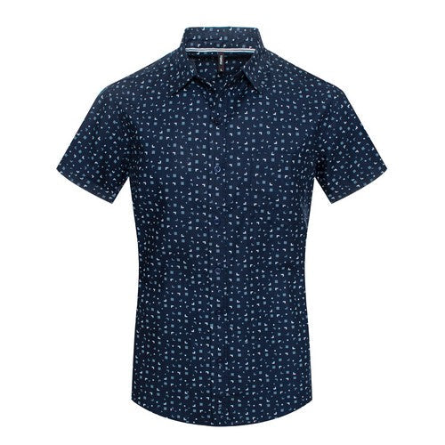 MPS-3105 Toku Cotton Shirt in Navy Right Angle Print