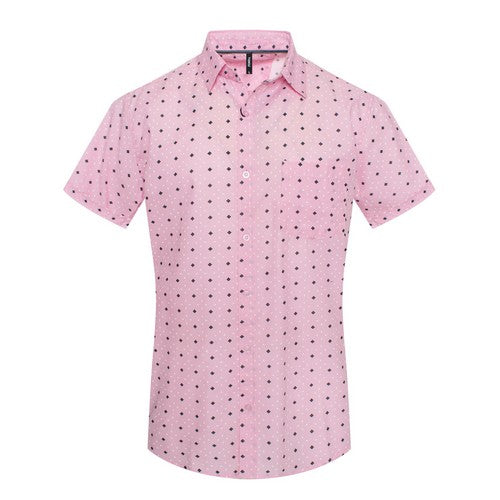 MPS-3054 Toku Cotton Shirt in Pink & Black Geo Print