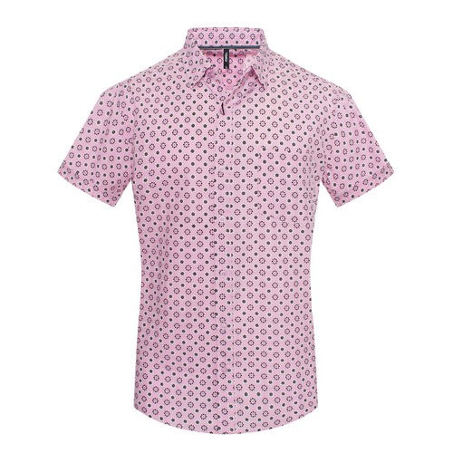 MPS-3045 Toku Cotton Shirt in Pink & Black Motif Print