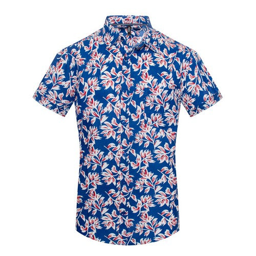 MPS-3069 Toku Cotton Shirt in Royal Blue & Red Leaf Print