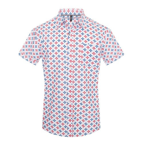 MPS-3096 Toku Cotton Shirt in White Blue & Red Clover Print